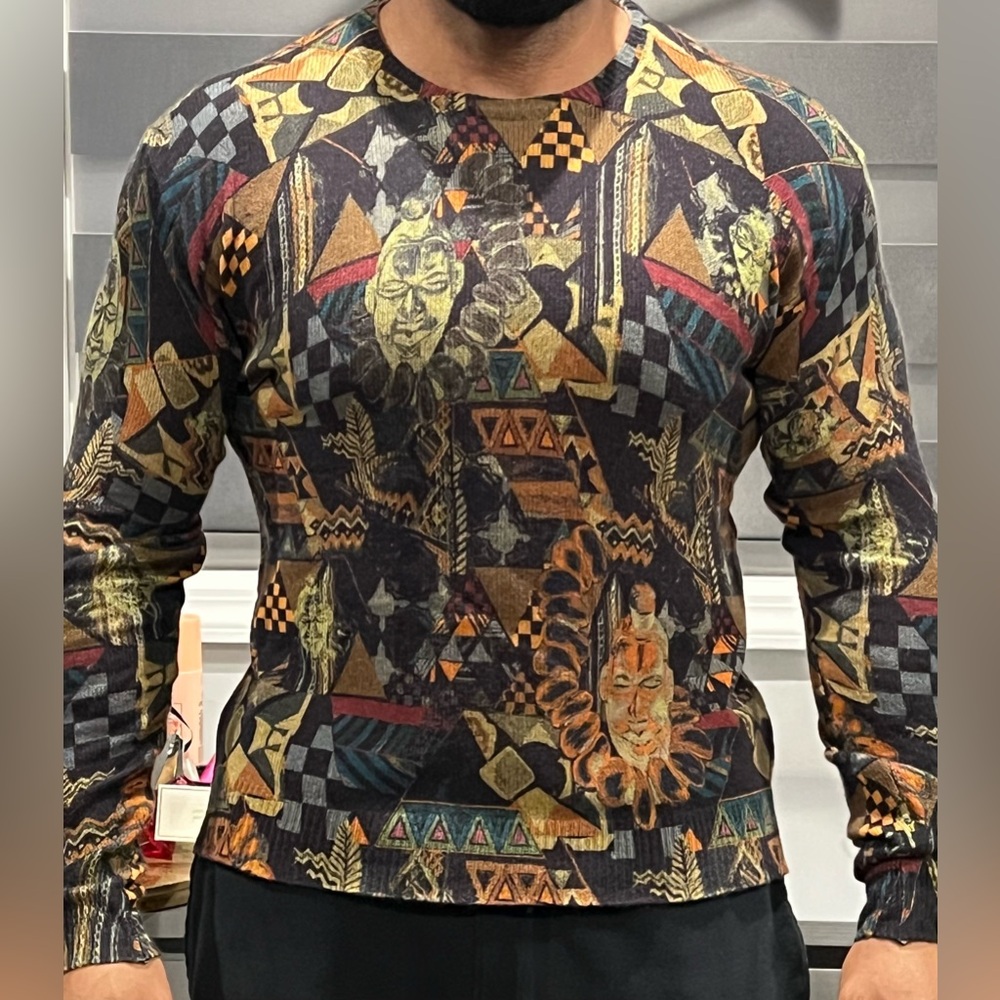 Etro Men’s Abstract Geometric Jacquard Knit Sweater Made in Italy – Size M - Picture 2 of 6